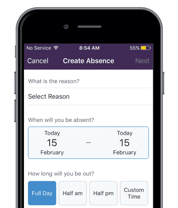 Frontline iPhone Mobile App Create Absence